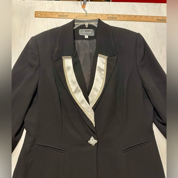 Vtg 80’s Daniela by Neicy’s Skirt Suit Black White Satin Rhinestone Lapel Sz 16 - Picture 12 of 14